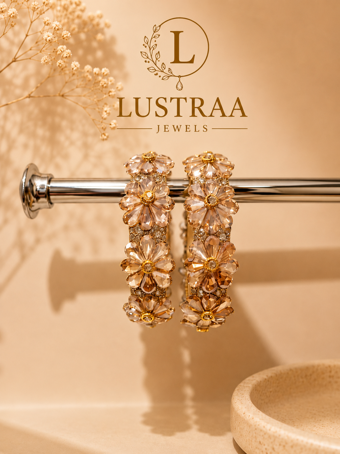 Crystal Floral Designer Bangles Set