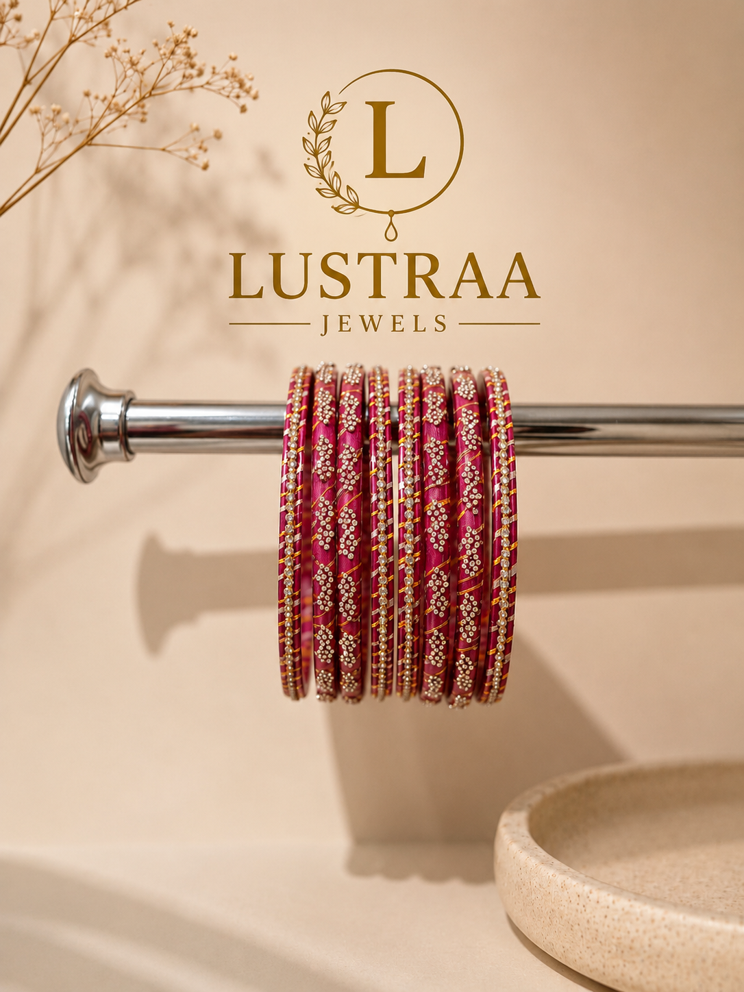 Hot Pink Golden Lacquer Bangle Set