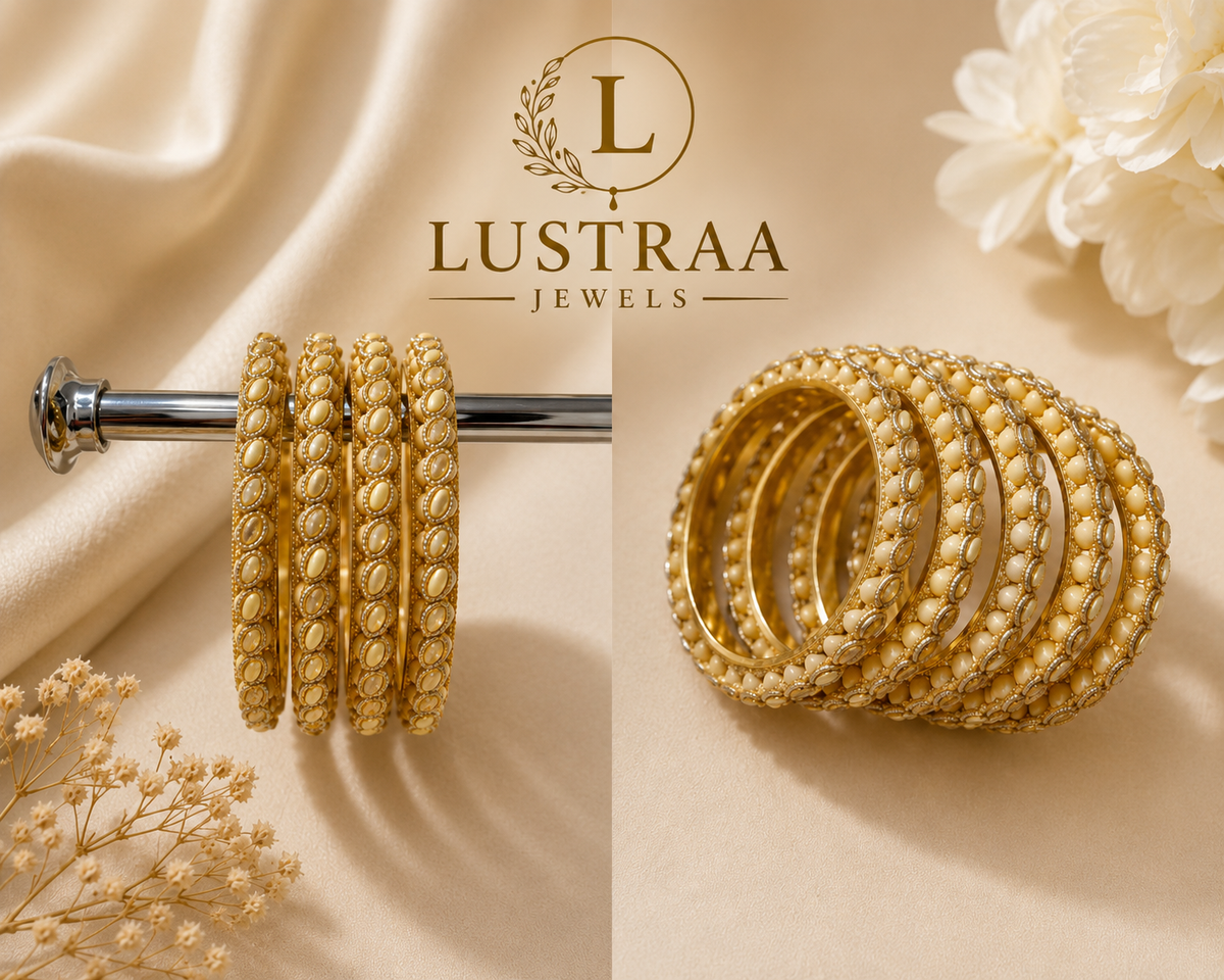 Ivory Oval Elegance Golden Bangle Set
