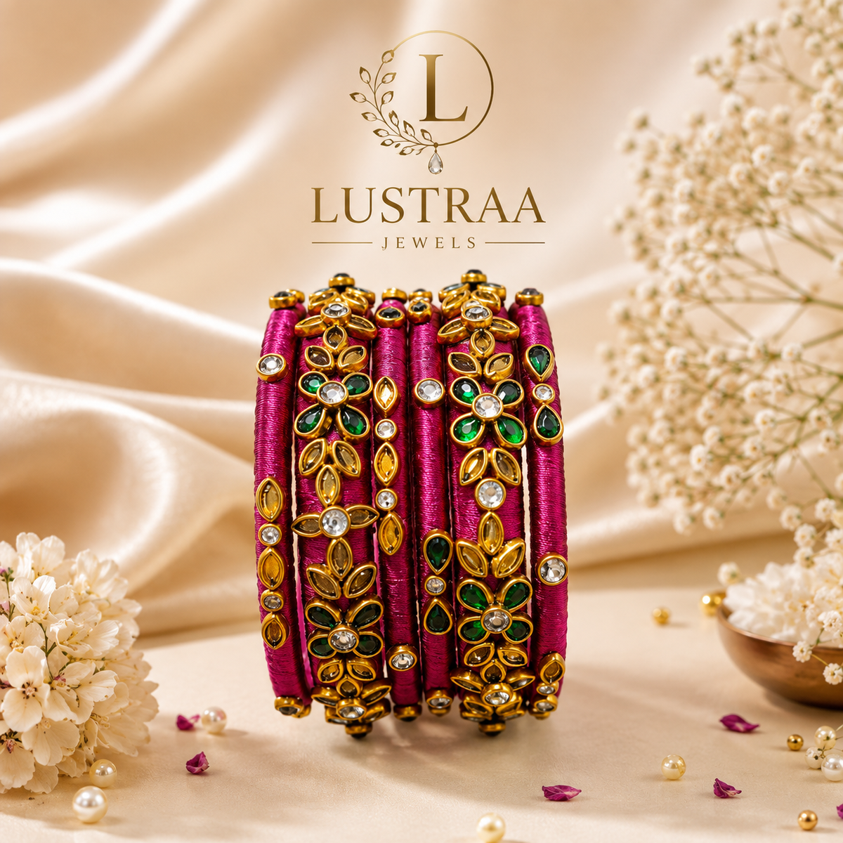 Magenta Floral Designer Bangle Set
