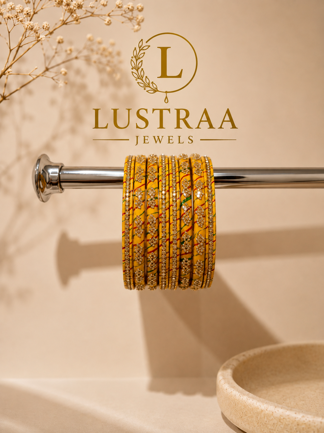 Marigold Bloom Golden Lacquer Bangles Set