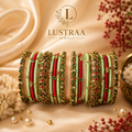 Mint Green & Red Floral Designer Bangle Set