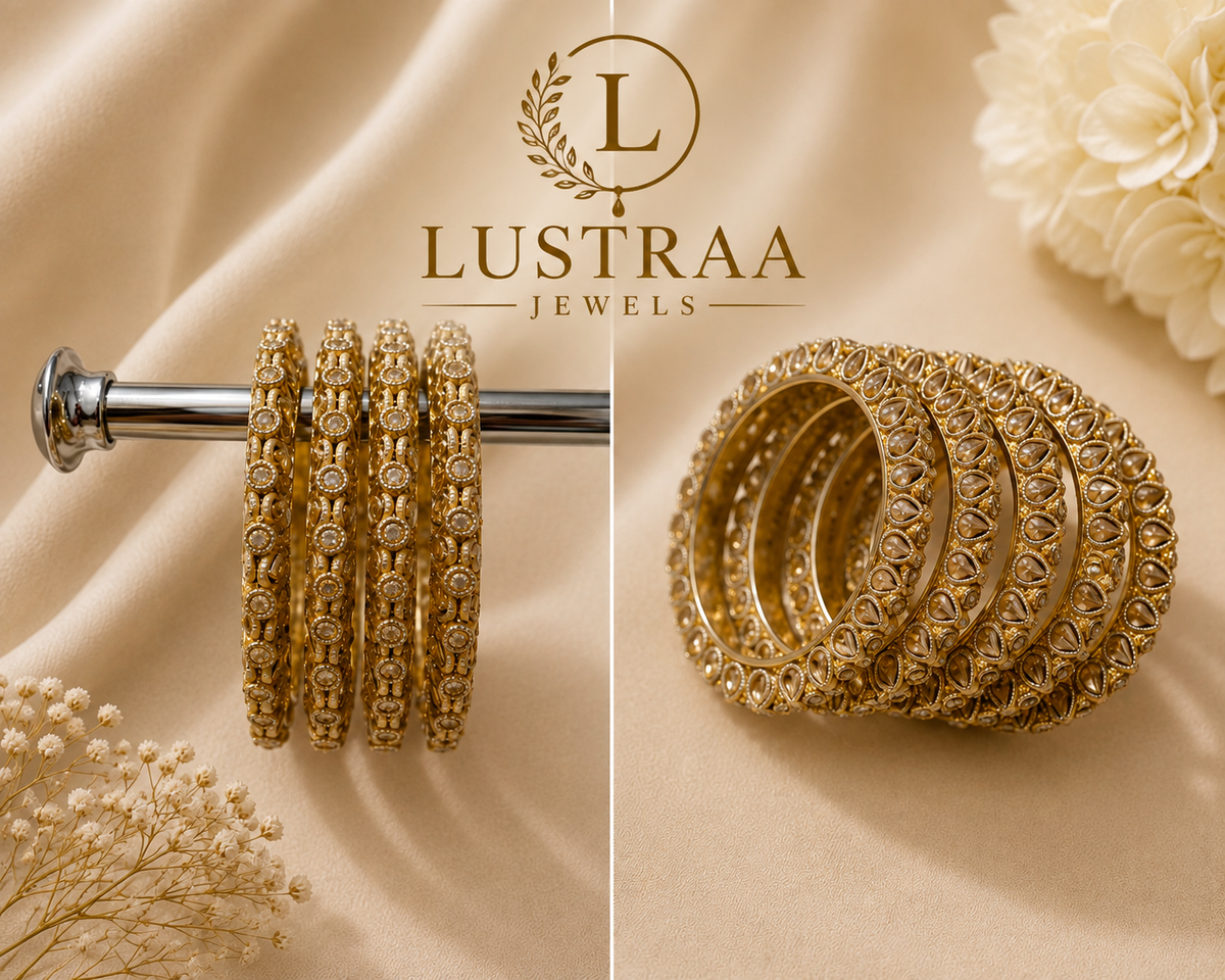 Pearl Halo Golden Bangles Set