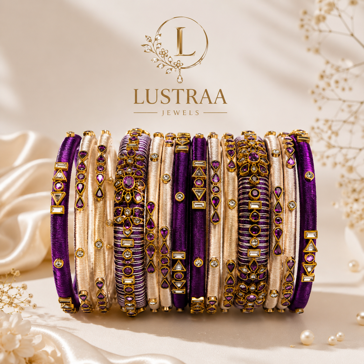 Purple & Creme Designer Bangle Set