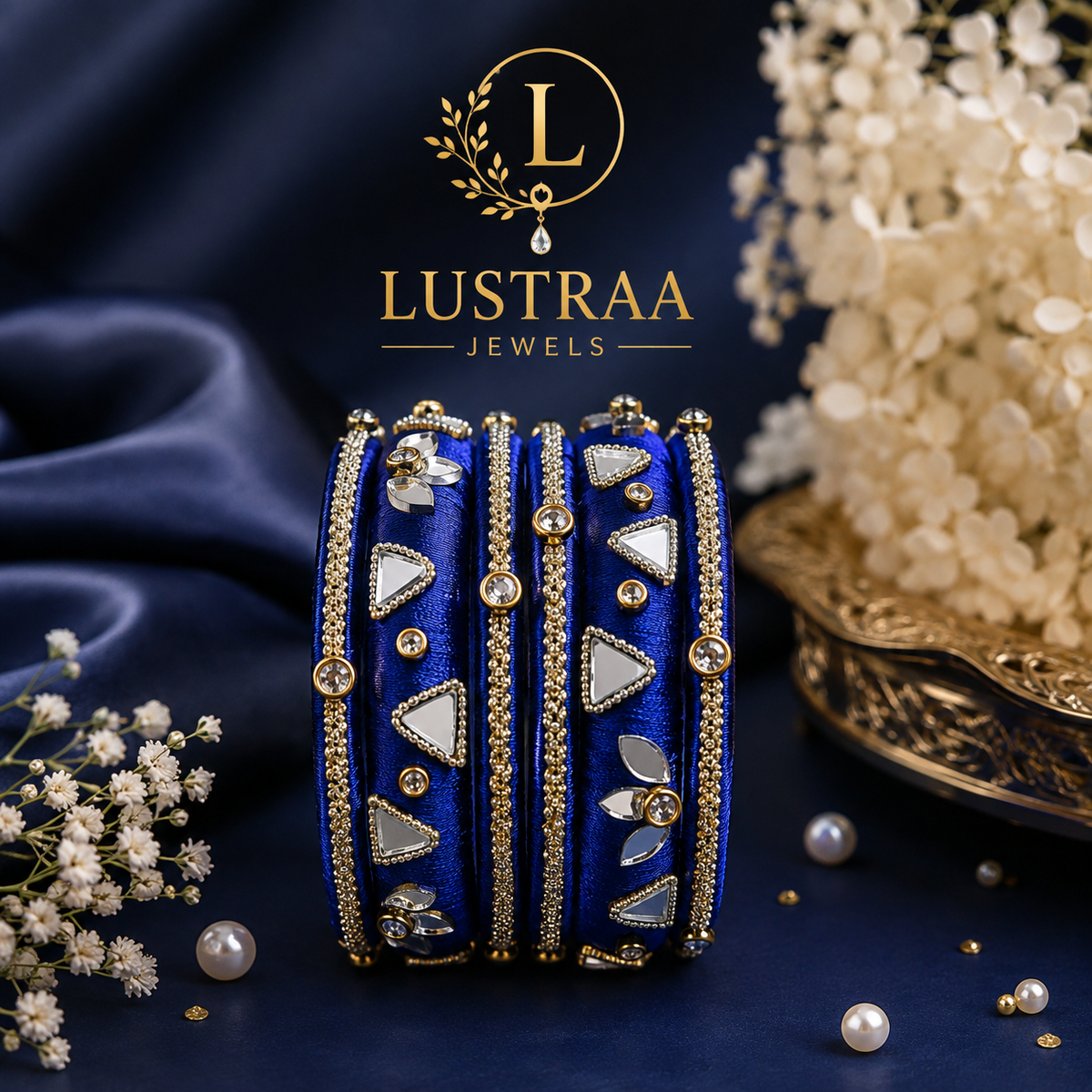 Royal Blue & Golden Geometric Designer Bangle Set